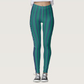 Teal & Blue Stripe Leggings w/ Custom Text レギンス (正面)