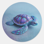 teal blue Turtle – Minimal Ocean Animal Gift ラウンドシール (正面)