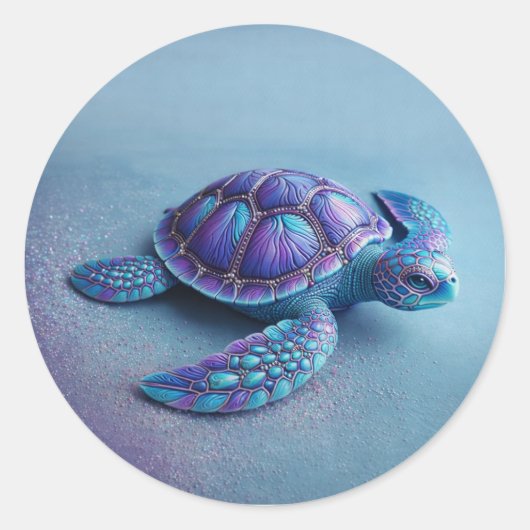 teal blue Turtle – Minimal Ocean Animal Gift ラウンドシール (正面)