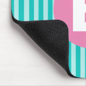 Teal Blue Vertical Striped Pink Circle Monogram マウスパッド (コーナー)