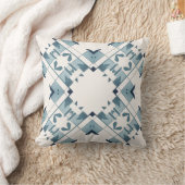 Teal Blue White Diamond-like Snowflake Motif  クッション (ブランケット)