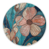 Teal Blush and Blue Floral セラミックノブ (正面)