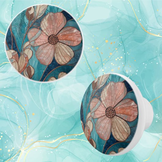 Teal Blush and Blue Floral セラミックノブ