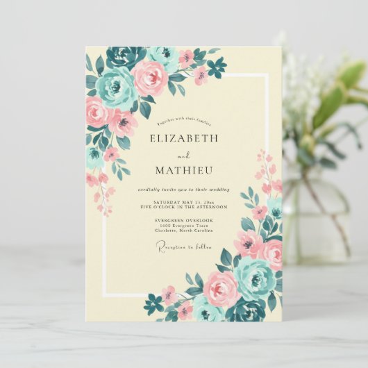 Teal Blush Enchanting Spring Wedding 招待状 (スタンド正面)
