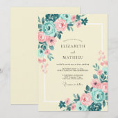 Teal Blush Enchanting Spring Wedding 招待状 (正面/裏面)
