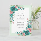 Teal Blush Romantic Spring Wedding 招待状 (スタンド正面)