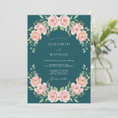 Teal Blush Rose Blossom Wedding 招待状 (スタンド正面)