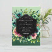 Teal Blush Vibrant Flora Wedding 招待状 (スタンド正面)
