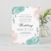 Teal Blush Wash Floral Wedding 招待状 (スタンド正面)