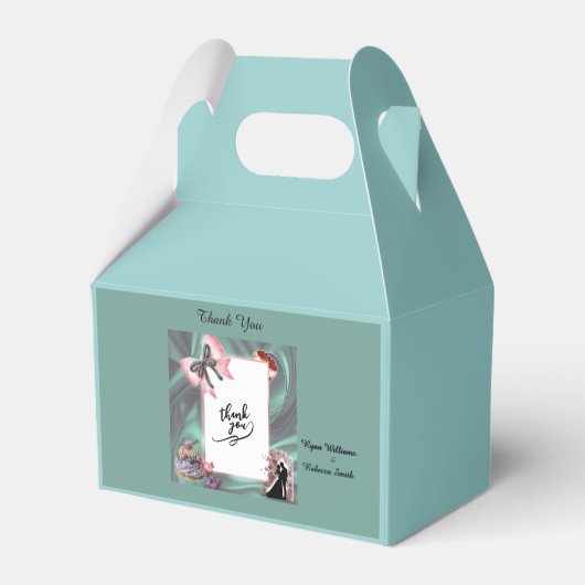 Teal & Blush Wedding Favor Box フェイバーボックス (正面サイド)