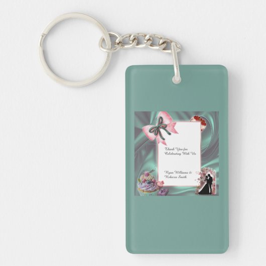 Teal & Blush Wedding Favor Keychain キーホルダー (正面)