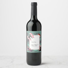 Teal & Blush Wedding Wine Bottle Label ワインラベル
