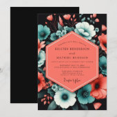 Teal Bold Bloom Wedding 招待状 (正面/裏面)