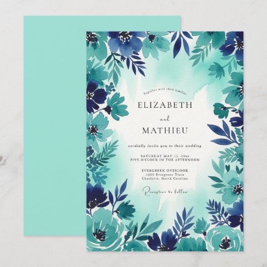 Teal Bold Coastal Wedding 招待状 (正面/裏面)