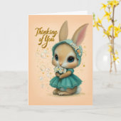 Teal Bonnet Baby Bunny Thinking of You Card カード (黄色い花)