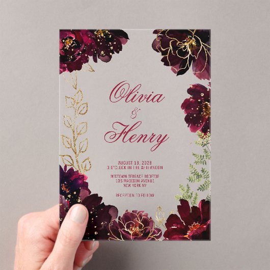 Teal Bordeaux Jewel Tone Wedding アクリル招待状 (インサイチュ (ポータブル))