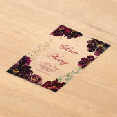 Teal Bordeaux Jewel Tone Wedding アクリル招待状 (レイダウン)