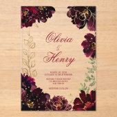 Teal Bordeaux Jewel Tone Wedding アクリル招待状 (正面)