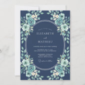 Teal Botanical Bliss Wedding 招待状 (正面)