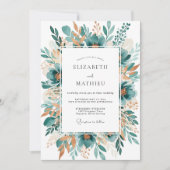 Teal Botanical Bloom Wedding 招待状 (正面)