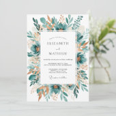 Teal Botanical Bloom Wedding 招待状 (スタンド正面)