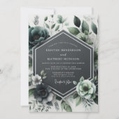 Teal Botanical Bloom Wedding 招待状 (正面)