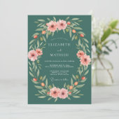 Teal Botanical Blossom Wedding 招待状 (スタンド正面)
