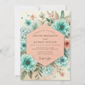 Teal Botanical Enchantment Wedding 招待状 (正面)