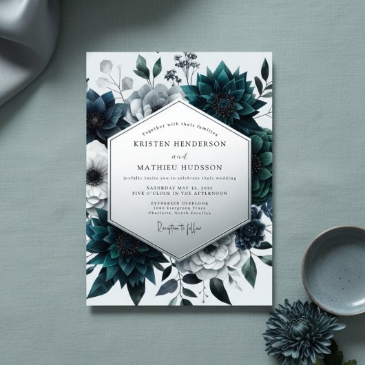 Teal Botanical Enchantment Wedding 招待状