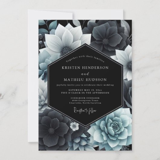 Teal Botanical Opulence Wedding 招待状 (正面)