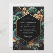 Teal Botanical Opulent Wedding 招待状 (正面)