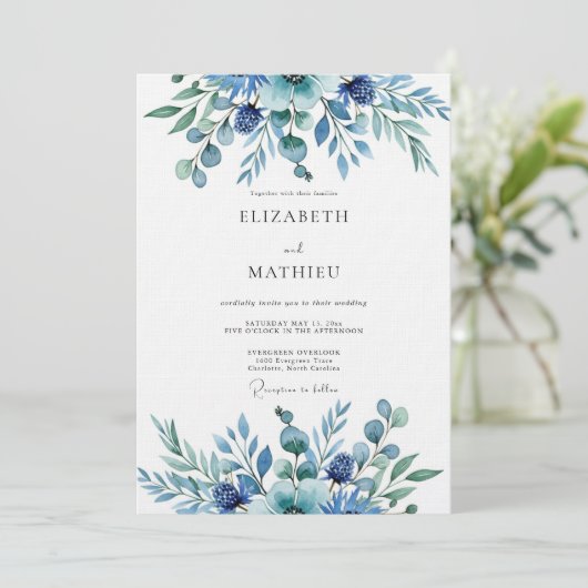 Teal Botanical Whimsy Wedding 招待状 (スタンド正面)