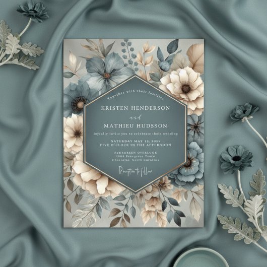 Teal Botanical Whimsy Wedding 招待状