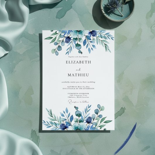 Teal Botanical Whimsy Wedding 招待状
