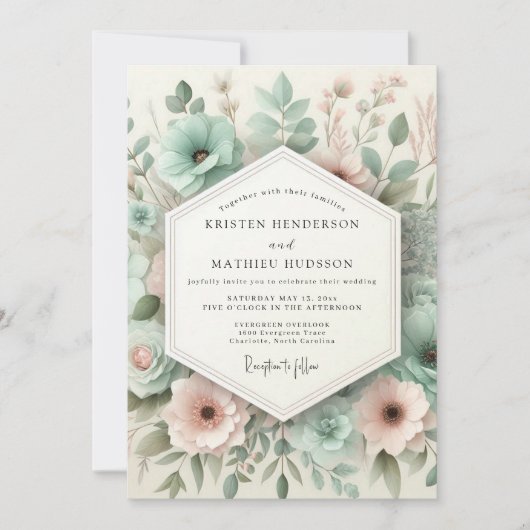 Teal Botanical Whimsy Wedding 招待状 (正面)