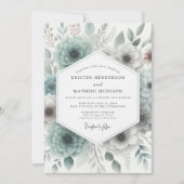 Teal Botanical Woodland Wedding 招待状 (正面)
