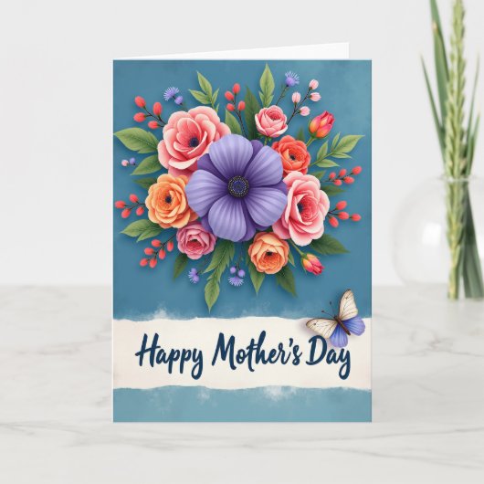 Teal Bouquet Mothers Day Card カード (正面)