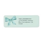 Teal Bow Christmas Return Address ラベル (正面)