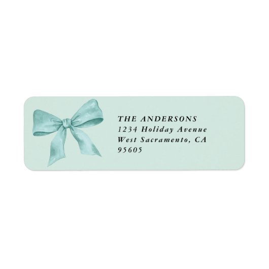 Teal Bow Christmas Return Address ラベル (正面)
