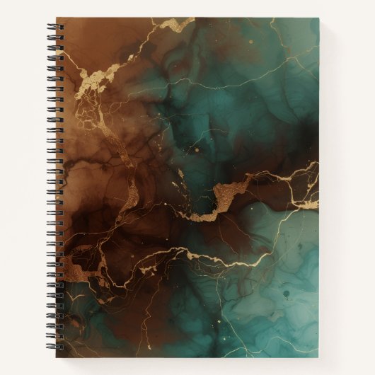 Teal & Bronze Ink Marble Notebook with Gold Vein  ノートブック (正面)