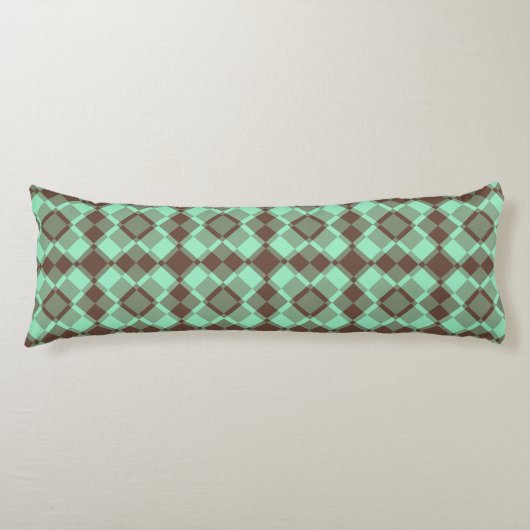 Teal Brown Checker Argyle Pattern ボディピロー (正面)