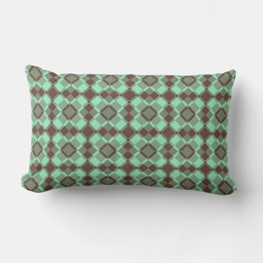 Teal Brown Checker Argyle Pattern ランバークッション (正面)