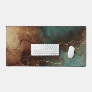 Teal Brown Gold Abstract Marble Desk Mat デスクマット