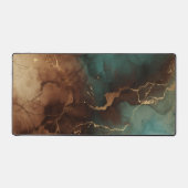 Teal Brown Gold Abstract Marble Desk Mat デスクマット (正面)