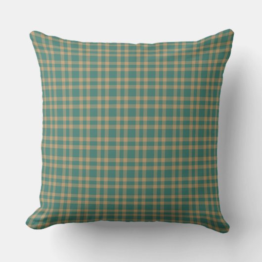 Teal Brown Plaid Pattern クッション (正面)
