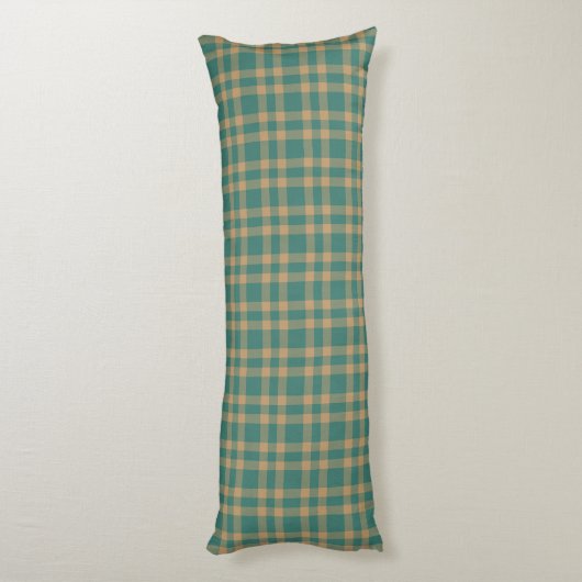 Teal Brown Plaid Pattern ボディピロー (裏面 (縦))