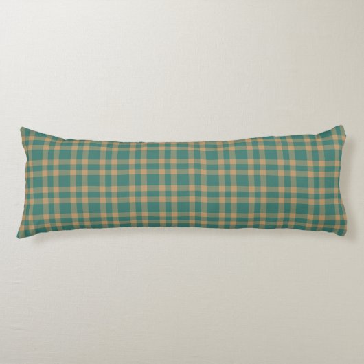 Teal Brown Plaid Pattern ボディピロー (正面)