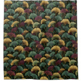Teal Burgundy Ginkgo Leaf Pattern  シャワーカーテン (正面)