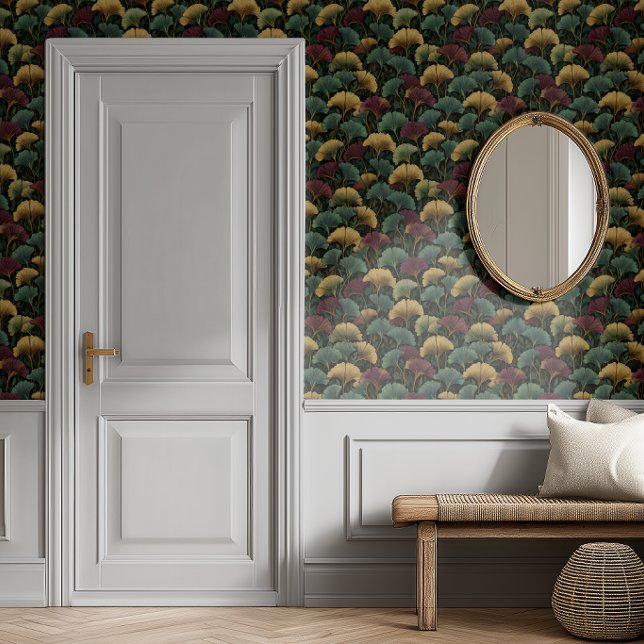 Teal Burgundy Ginkgo Leaf Pattern  壁紙 (クリエイターアップロード済み)