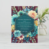 Teal & Burgundy Lush Botanical Wedding 招待状 (スタンド正面)